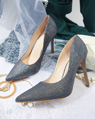 Графитовые голографические женские туфли на шпильке Soddo- Footwear
