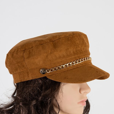 Женский коричневый берет с козырьком - Кепки