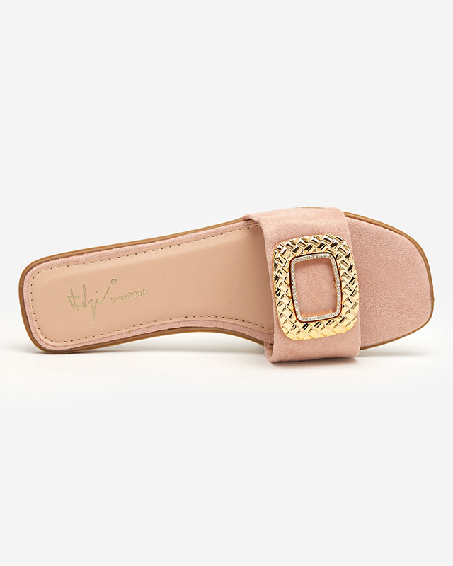 Розовые женские шлепанцы с золотой пряжкой Lozi