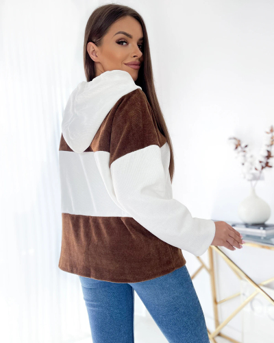 Royalfashion Baltai rudas oversize moteriškas džemperis su gobtuvu
