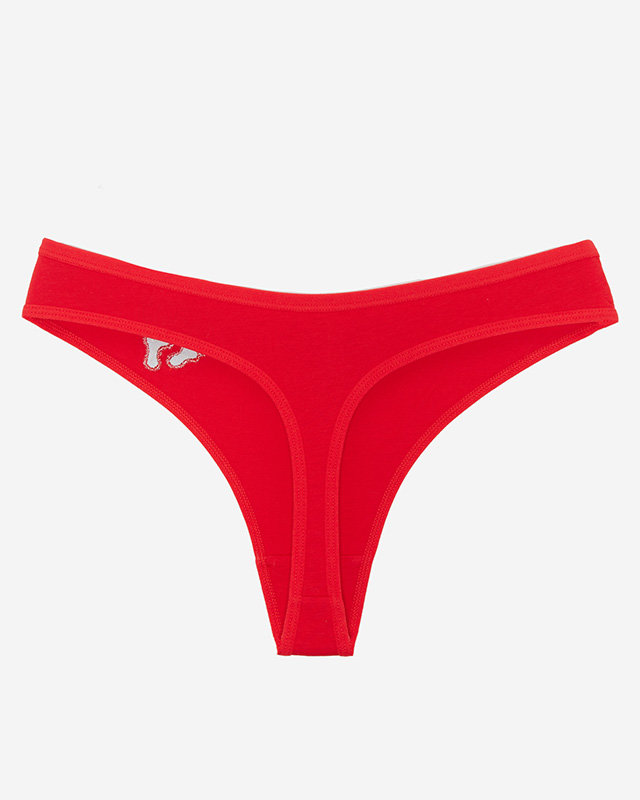 Moteriški raudoni medvilniniai stringai su siuvinėjimu - Apatiniai