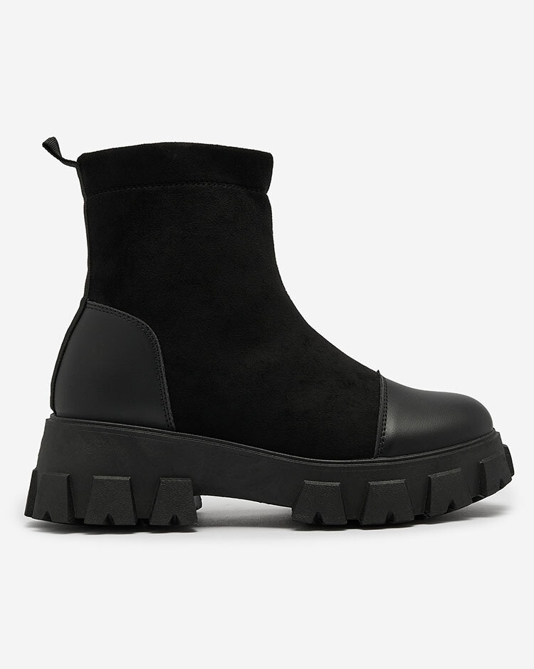 Royalfashion Черные женские сапоги на плоском каблуке Leffoi