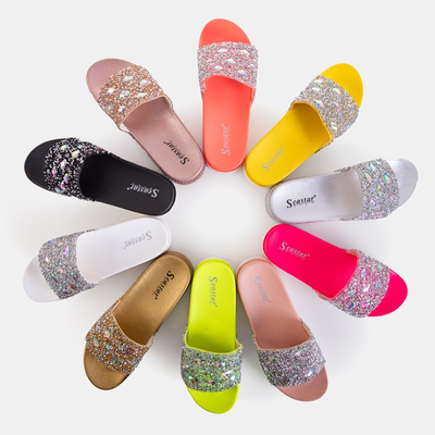 Оранжевые женские шлепанцы со стразами Sailor