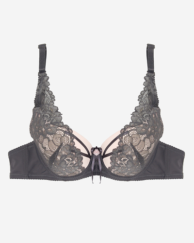 Бюстгальтер розовый женский с серым кружевом - Нижнее белье