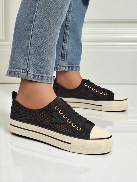 Melania Nero – women's mesh fabric sneakers on a 3cm flat sole