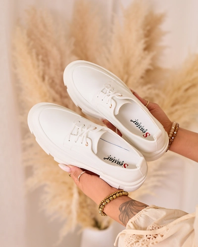 "Royalfashion" Balti moteriški pusbačiai tvirtu padu Madingi grubūs pusbačiai