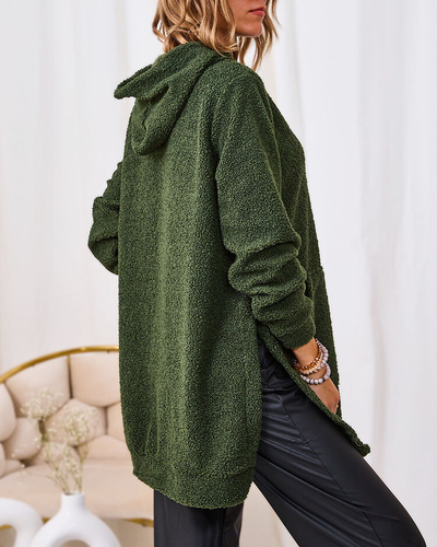 Royalfashion Темно-зеленый женский длинный свитер с капюшоном