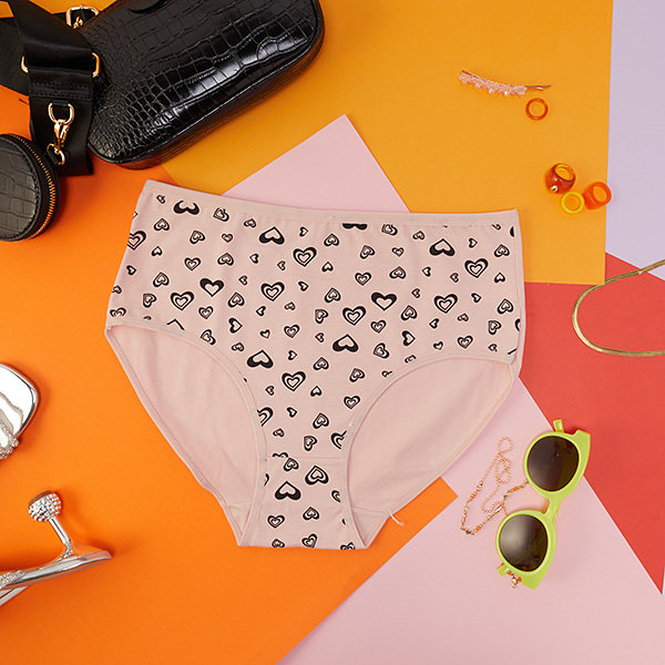 Moteriškos raudonos medvilninės kelnaitės su širdelėmis PLIUS DYDIS - Apatiniai