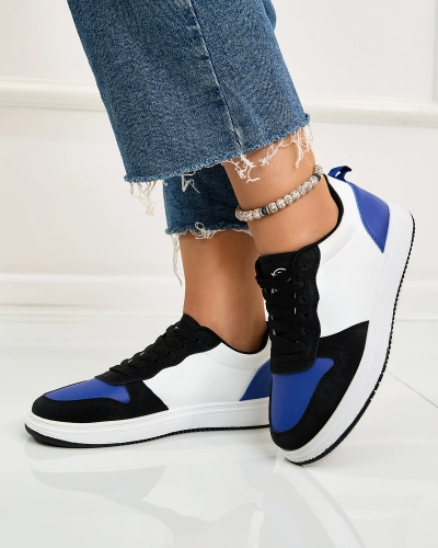 Royalfashion Juodai balti sportiniai bateliai su kobalto spalvos intarpais Colorburst Classics