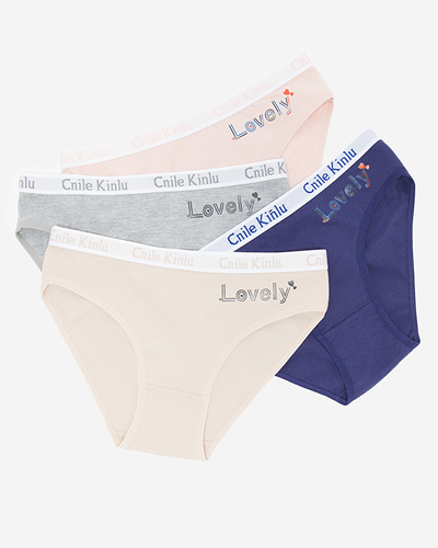 Tamsiai mėlynos moteriškos kelnaitės su užrašais - Apatiniai