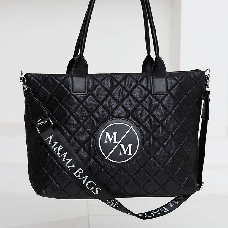 Черная женская стеганая сумка-шоппер с блестками - Аксессуары