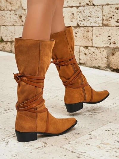 Lavinia Camel Boots: Faux Suede, Italian Style