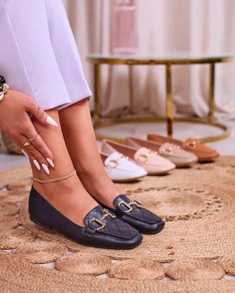 Royalfashion Juodi moteriški dygsniuoti mokasinai su aukso puošmena Wetifa