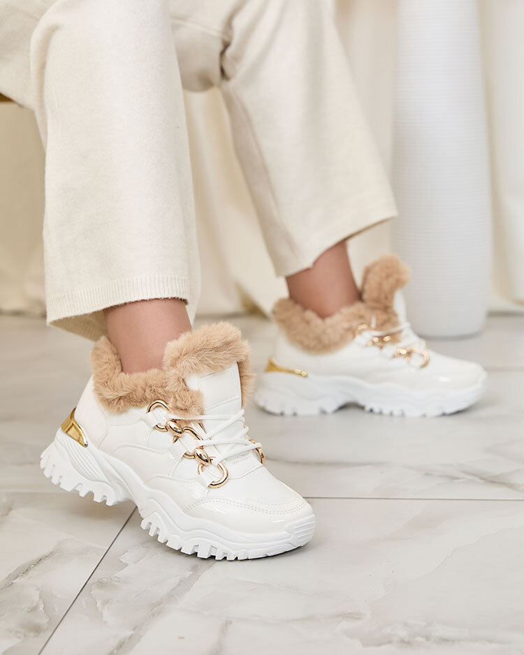 Royalfashion Белые утепленные женские кроссовки Carucca