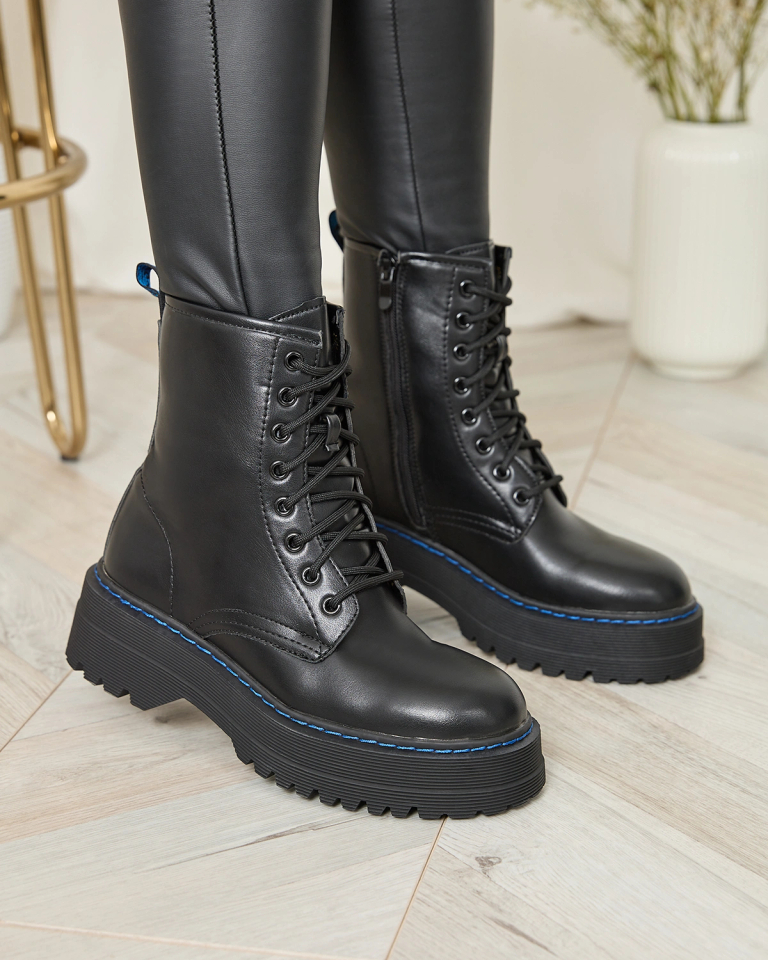 "Royalfashion" Juodi bagger batai su mėlynais "Cerlitta" siūlais