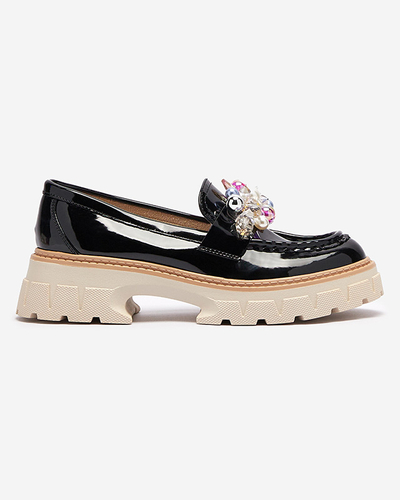 Черные лакированные женские мокасины с орнаментом Leliab- Footwear