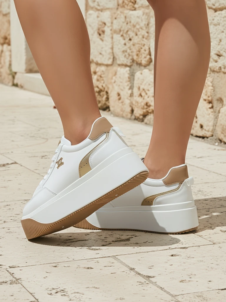 Moteriški sportbačiai Arianna Bianco ant 5 cm ekologiškos odos platformos