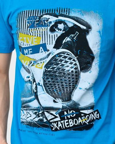 Vyriški mėlyni medvilniniai marškinėliai su spalvingu raštu - Drabužiai