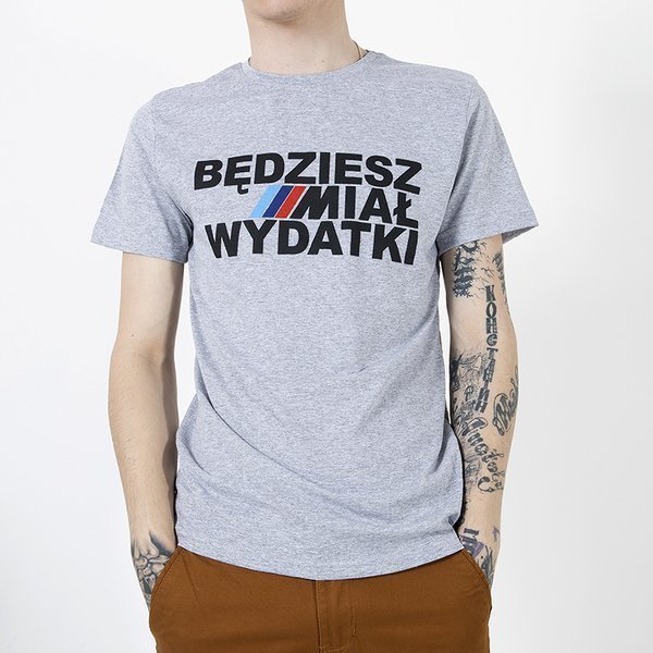 Vyriški pilkai atspausdinti medvilniniai marškinėliai-drabužiai