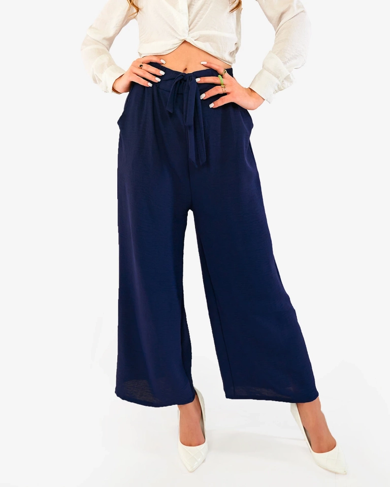 Женские брюки-палаццо темно-синего цвета- Одежда