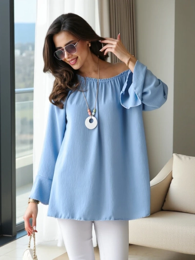 Royalfashion Moteriškas bliusonas, įkvėptas ispanų stiliaus, su raukšlėmis