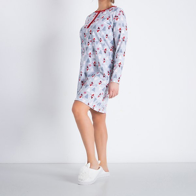 Серая женская ночная рубашка с рождественским принтом - Одежда