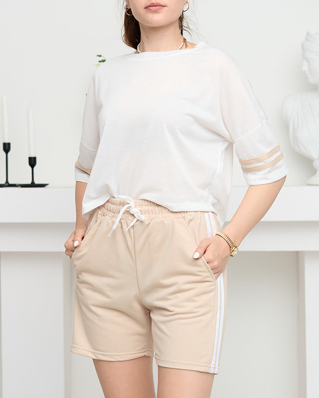 Женский спортивный комплект в бежевую полоску - Одежда