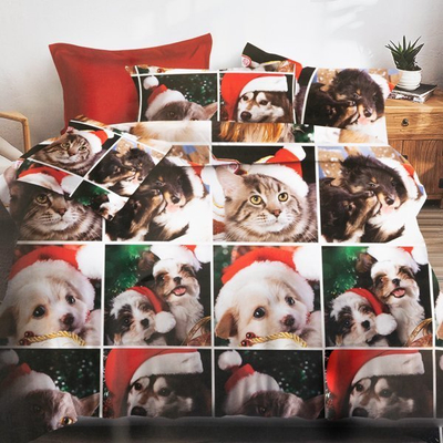 Новогоднее постельное белье с домашними животными 140x200 - Простыни