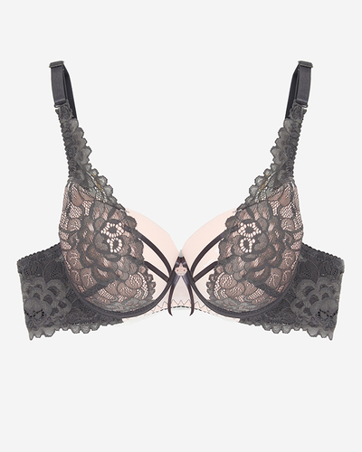 Rožinė ir pilka jausminga nėriniuota liemenėlė - Moteriškas apatinis trikotažas