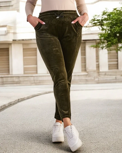 Tamsiai žali moteriški veliūriniai sportiniai kostiumai PLUS SIZE- Drabužiai