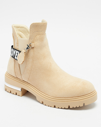 Moteriški smėlio spalvos izoliuoti ekologiški zomšiniai batai Lottci - Avalynė