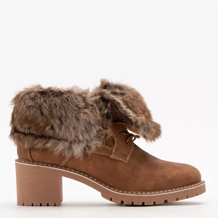 OUTLET Rudi moteriški suvarstomi batai ant žemo stulpelio Kalera - Avalynė