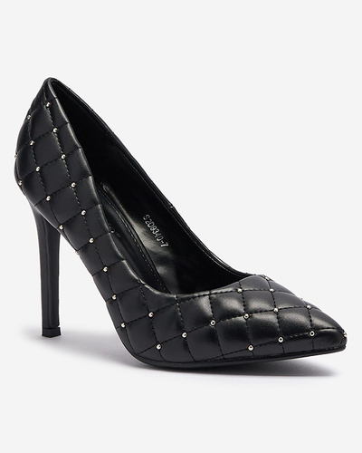 Женские стеганые туфли на шпильке с носом черного цвета Mawelo- Footwear