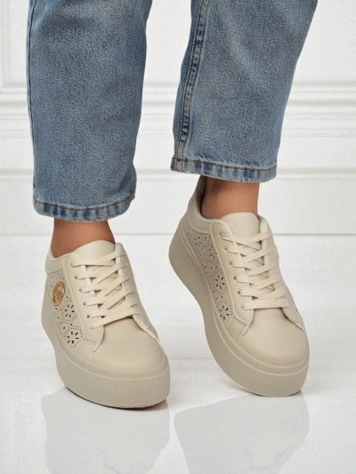 Aurelia Beżowe Sneakersy Platforma Royalfashion Skóra Eko