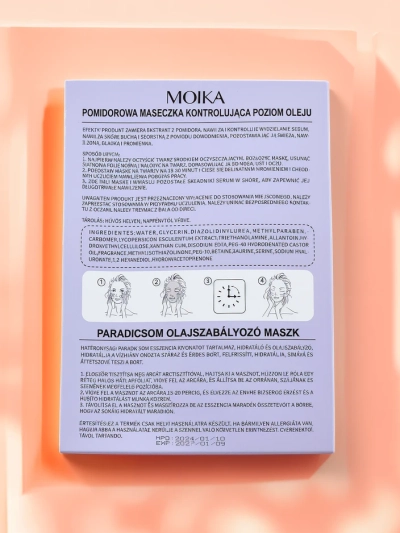 MOIKA pomidorų lapų kaukė, kontroliuojanti sebumo gamybą 25 ml x 10 vnt