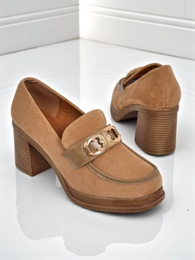 Women's Perseida Loafers – Light Brown Suede Block Heel Elegant