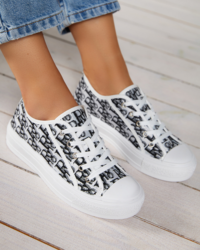 OUTLET White - черные женские кроссовки с зеленым принтом Sohop - Обувь