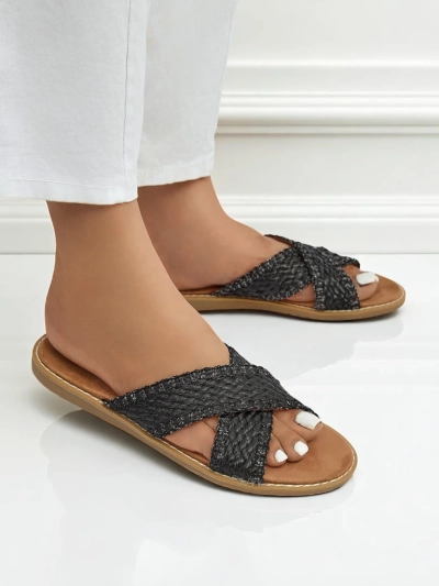 Женские сандалии Calista Nero плоские, черная плетенка, экологическая кожа