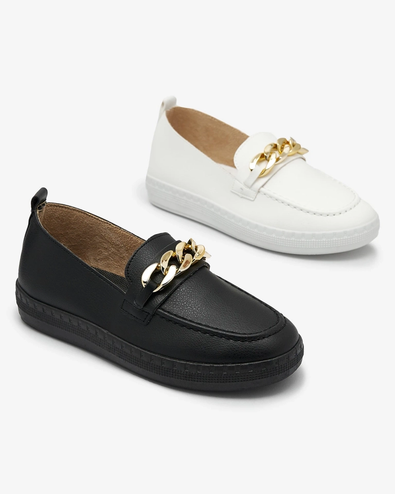 Женские белые мокасины с золотым украшением Ellica- Footwear