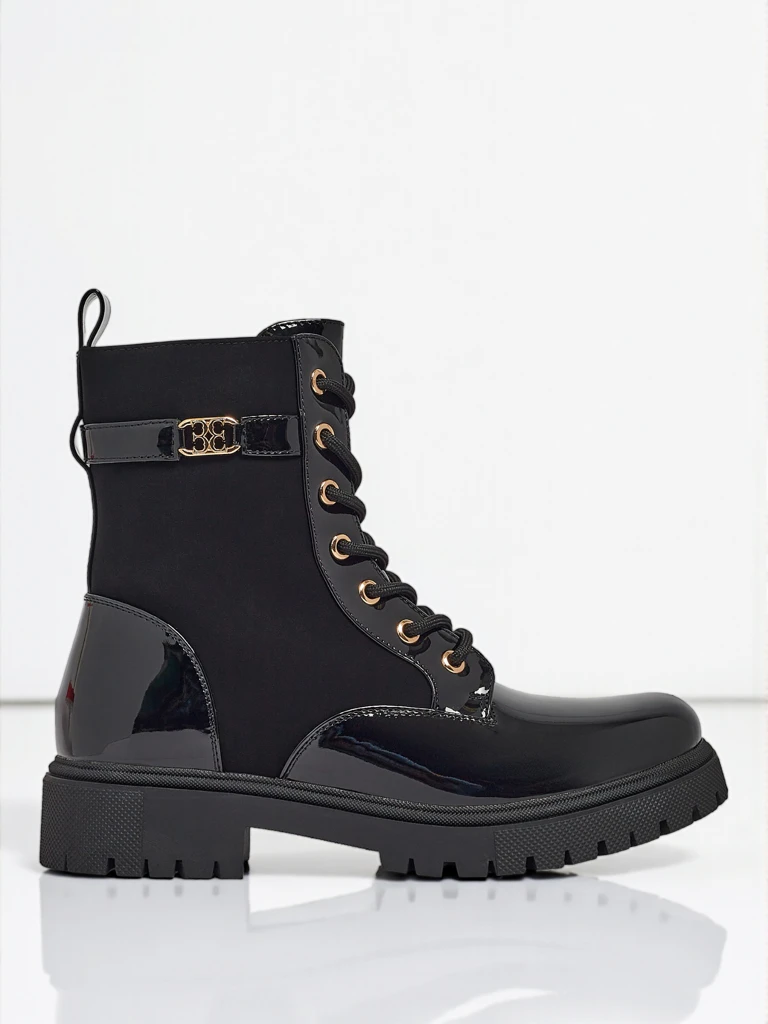 Ботинки на шнуровке из матовой и лакированной экокожи Alvinea