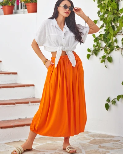 Royalfashion Moteriška Viskozinė Midi Sijonas Vasara Lengvas su Dviem Kišenėmis