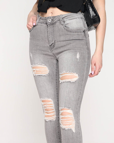 Pilki plėšyti džinsai moterims - Drabužiai