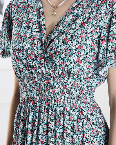 Женское цветочное платье-миди синего цвета- Одежда
