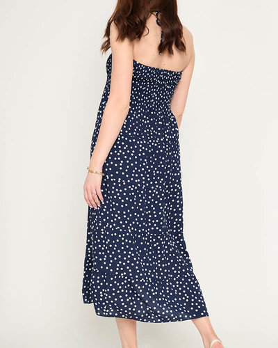 Темно-синее женское платье миди в горошек PLUS SIZE