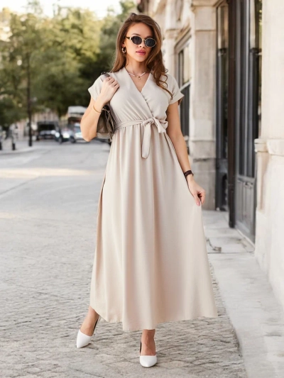 Midi-платье Royalfashion для женщин с обернутым вырезом, короткими рукавами и поясом