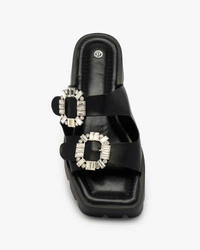 Royalfashion Черные женские украшенные шлепанцы Tireta на каблуке