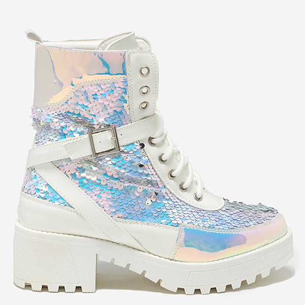 Balti moteriški batai su blizgučiais iš Impresa - Avalynė