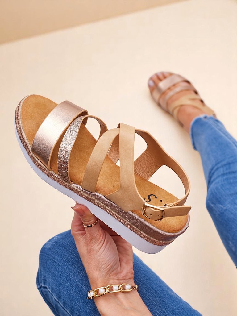 Sandały damskie koturny Callista Royalfashion jasny brązowy lato skóra