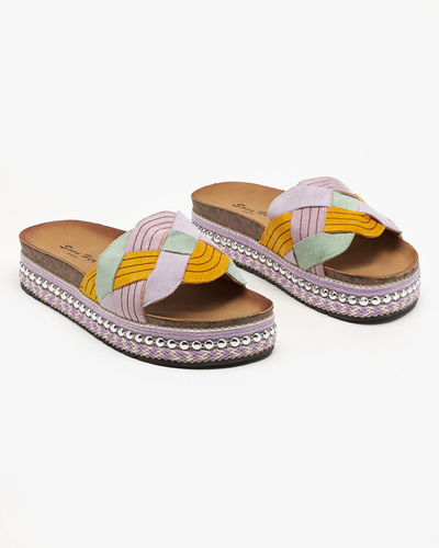 Violetinės moteriškos šlepetės ant storo pado Cekolina - Avalynė