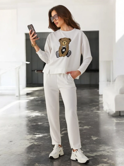 Royalfashion Женский вязаный комплект с медведем